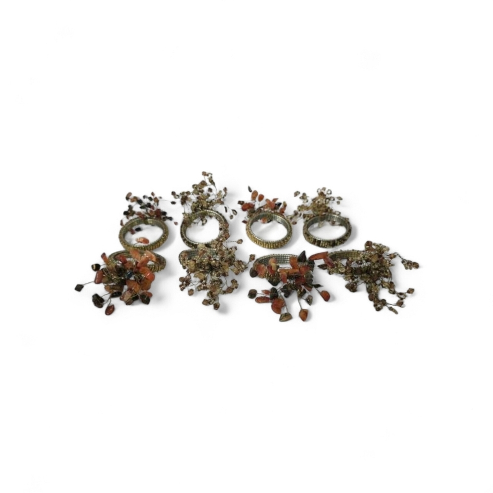 Crate & Barrel Gold Brown Beaded Spray Cluster Napkin Ring 2 Sets Lot Of 8 Rings